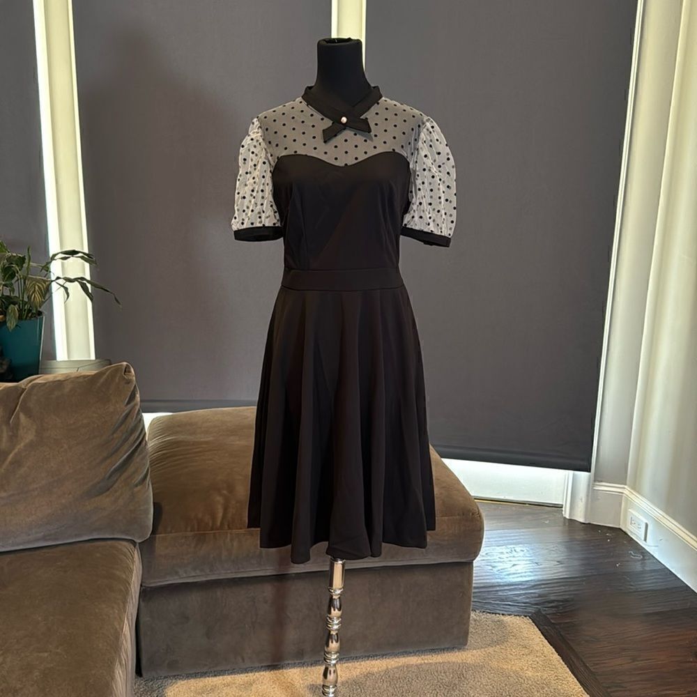 Women’s Black with Polka Dot Dress 1950’s Retro Style Size L NEW